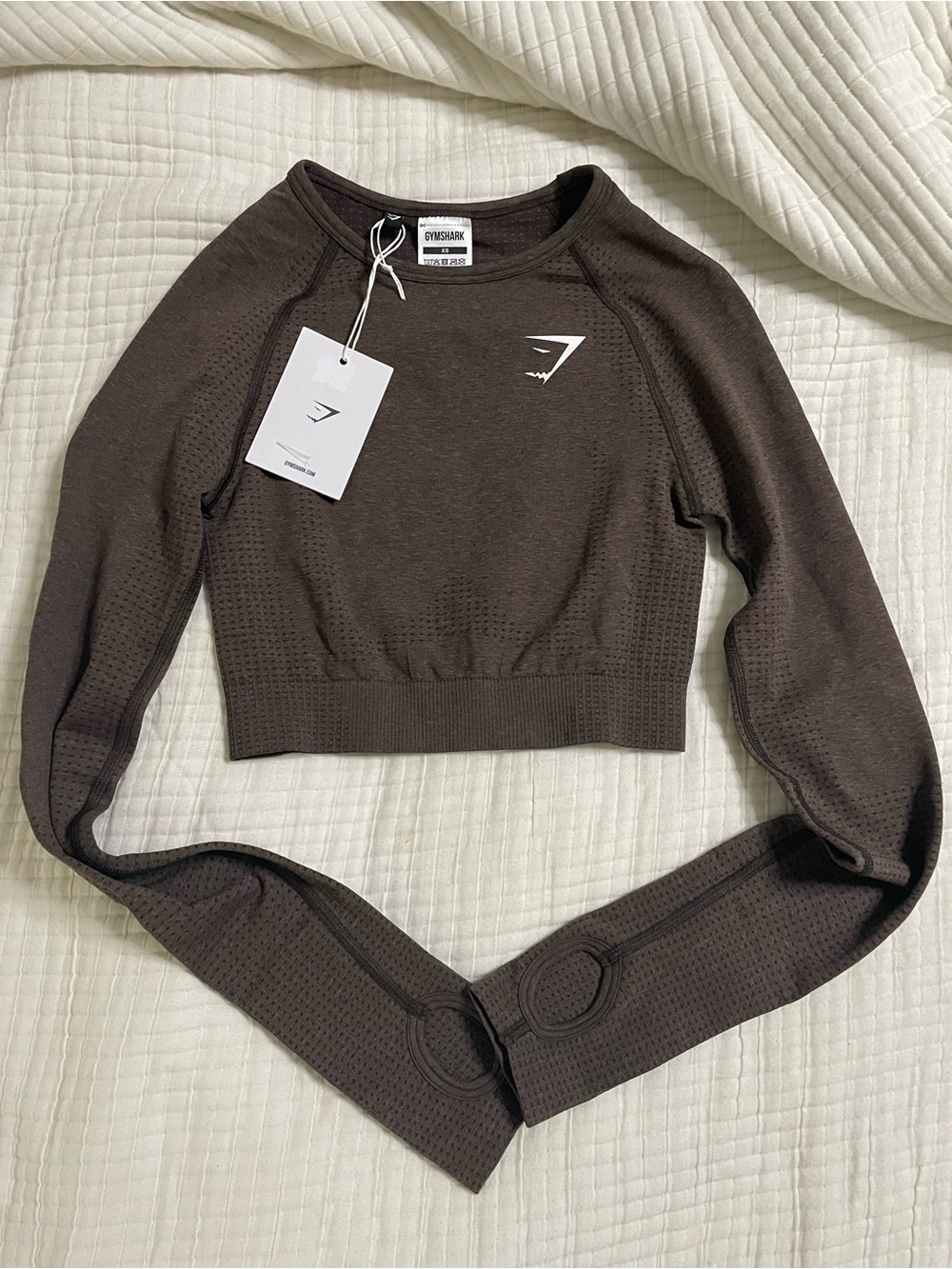 Gymshark Brown Seamless Long Sleeve Crop Top with Thumbholes